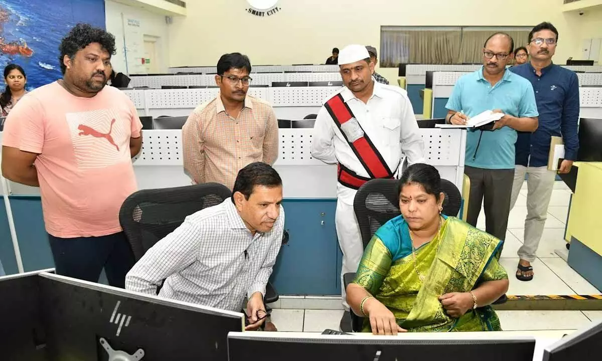 Mayor G Hari Venkata Kumari monitoring the situation following rains in Visakhapatnam on Sunday