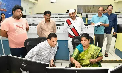 Mayor G Hari Venkata Kumari monitoring the situation following rains in Visakhapatnam on Sunday