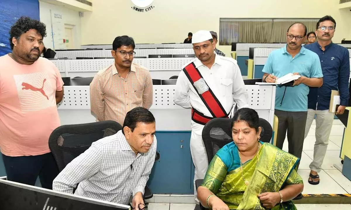 Mayor G Hari Venkata Kumari monitoring the situation following rains in Visakhapatnam on Sunday