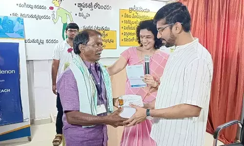 District Collector O Anand and Dr Bindu Menon Foundation Secretary Dr Bindu Menon at a programme in Nellore on Sunday