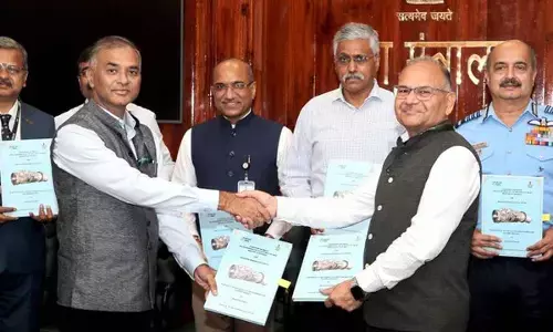 Air Chief Marshal VR Chaudhari (extreme right) and Defence Secretary Giridhar Aramane (third from right) as the sign the contract in New Delhi on Monday
