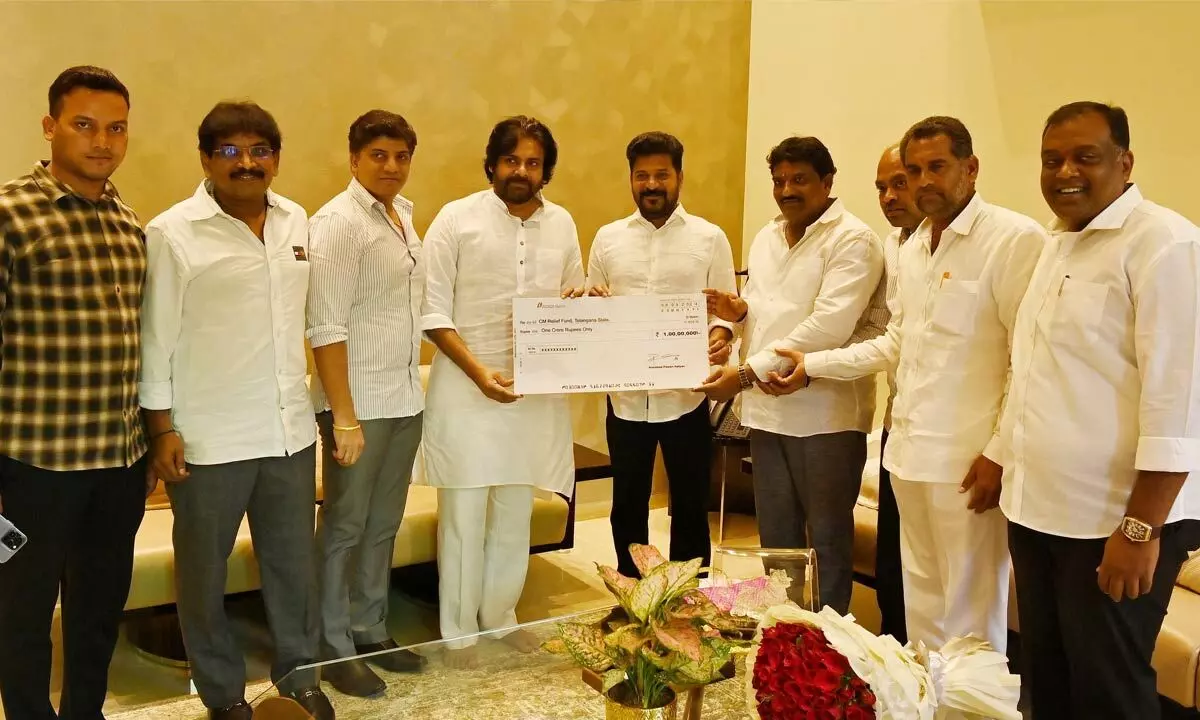 Pawan Kalyan meets Revanth Reddy, hands over Rs 1 crore cheque for CMs relief fund