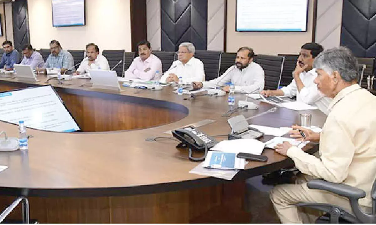 Chief Minister N Chandrababu Naidu holds a review on repairs to roads damaged by floods at the Secretariat on Friday