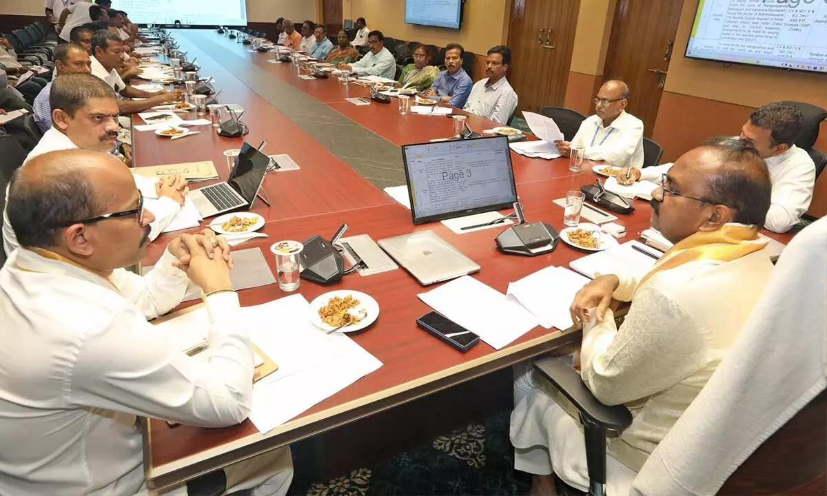 TTD EO conducts a review with officials of various department on progress of arrangements for Brahmotsavam, in Tirumala on Friday