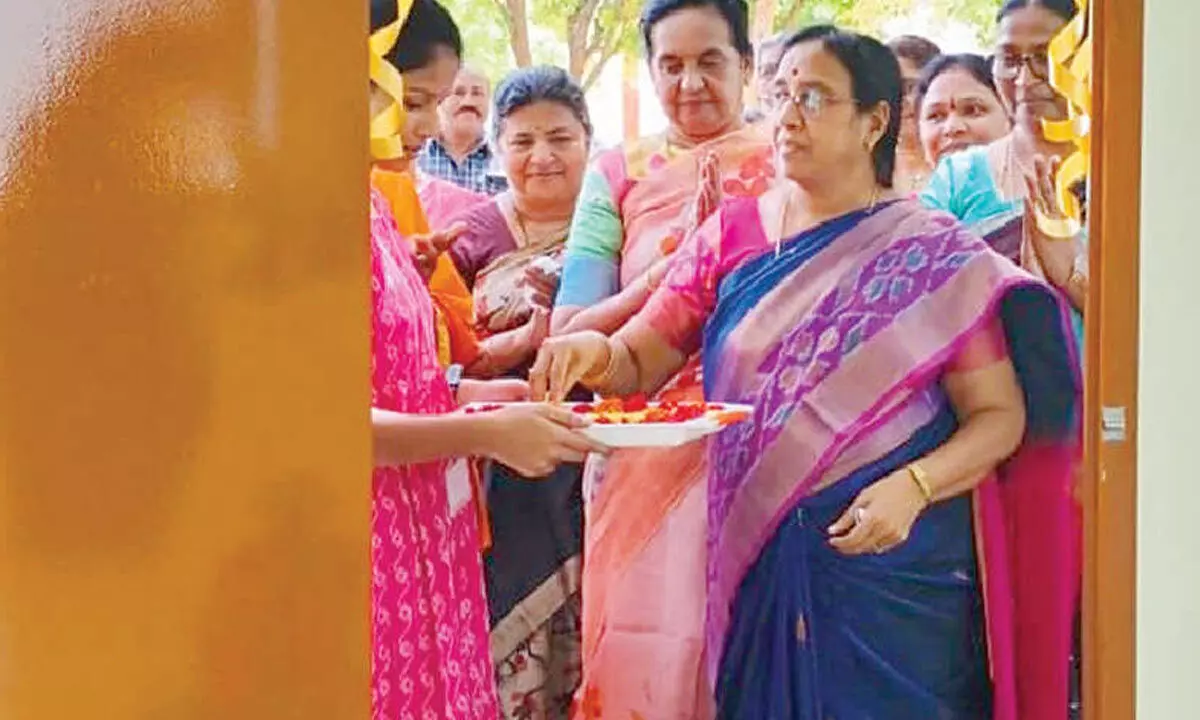 SPMVV V-C Prof V Uma inaugurating the Day care centre on Friday. Registrar Prof N Rajani and others are seen.