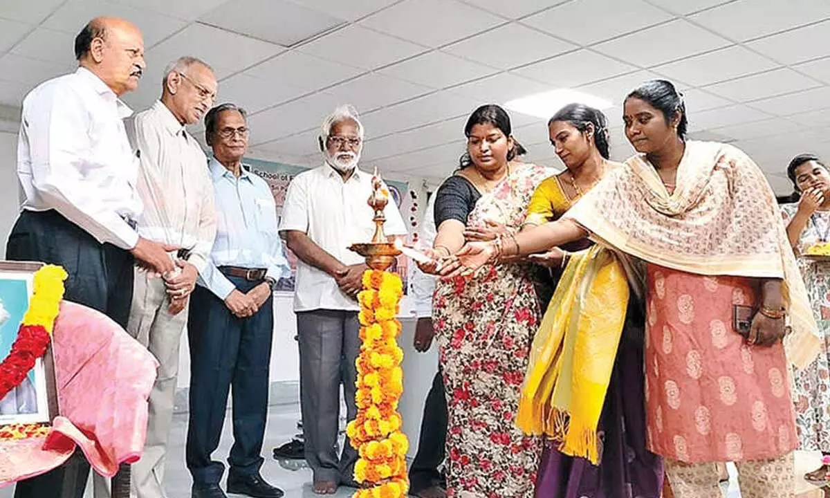 Prof KL Narayana, P Gopala Reddy and others taking part in the inauguration of Engineer’s Day programme at SPMVV in Tirupati on Sunday