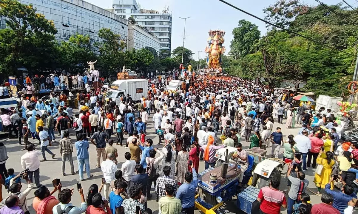 Khairatabads 70-Foot Ganesh Idol Set for Visarjan at Hussain Sagar Lake