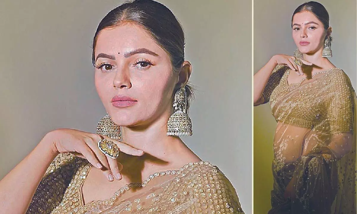 Rubina Dilaik turns heads in elegant golden organza saree, leaves fans in awe