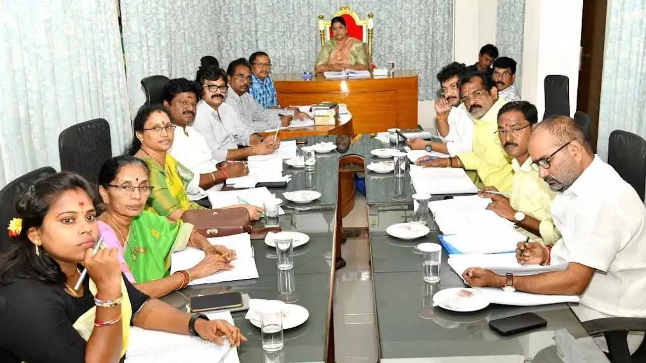 Greater Visakhapatnam Municipal Corporation standing committee discussing agenda points at the meeting held in Visakhapatnam on Tuesday