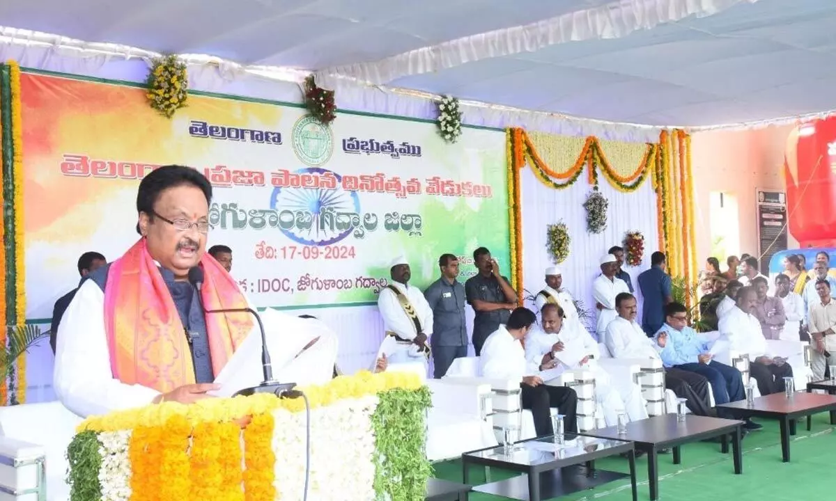 Special Representative and Sports Affairs Advisor AP Jitender Reddy addressing the gathering in Gadwal