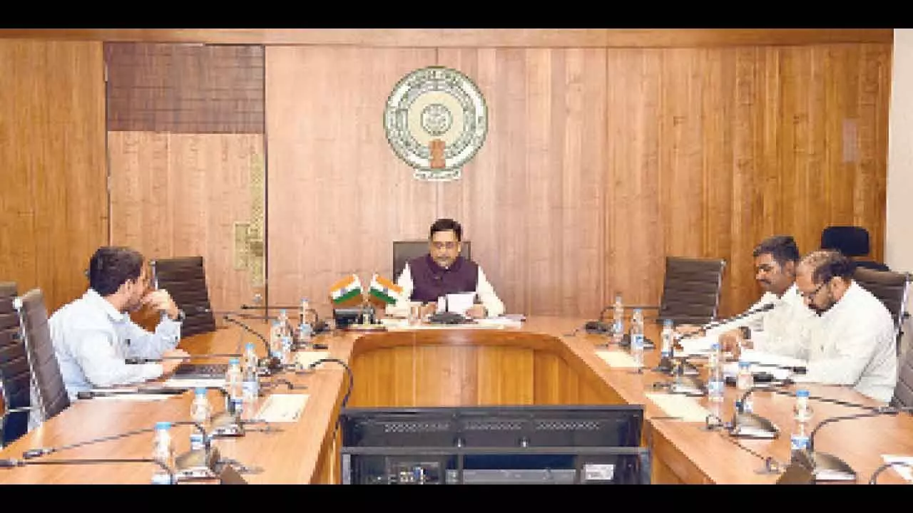 Chief secretary Neerabh Kumar Prasad holds a review with officials of roads and buildings department on condition of roads at the Secretariat on Tuesday