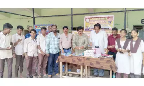 As part of nutrition week Anantapur Education and Rural Development Society is distributing eggs to the students of Government Town Model Junior College in Kurnool town on Tuesday.
