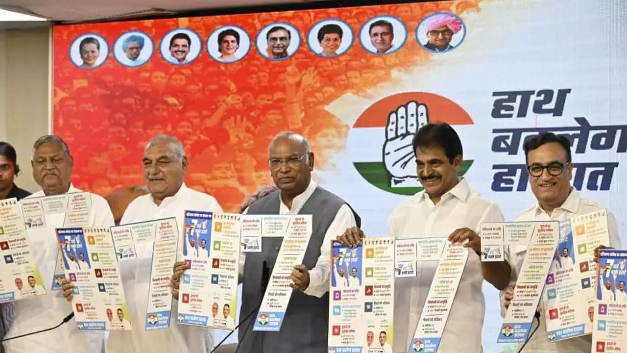 Cong’s seven guarantees include MSP, caste survey