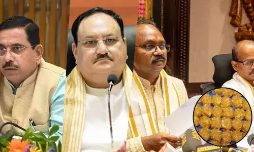 Union Minister Prahlad Joshi wants harshest punishment against the guilty; Union Minister of Health JP Nadda seeks detailed report; TTD EO J Syamala Rao speaking to media at Tirumala on Friday. Additional EO Ch Venkaiah Chowdary is also seen