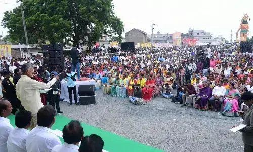 Chief Minister N Chandrababu Naidu speaks at a meeting with villagers at Maddiralapadu in Prakasam district on Friday