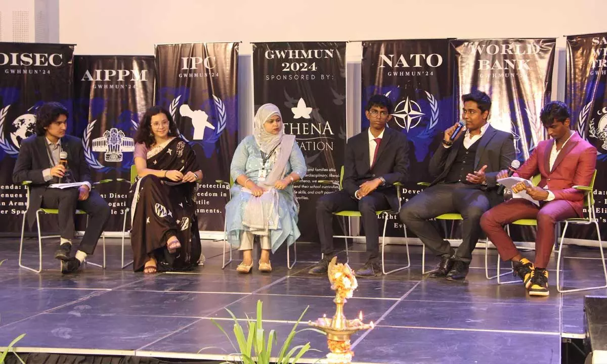 Young aspiring diplomats debate on global issues and world politics