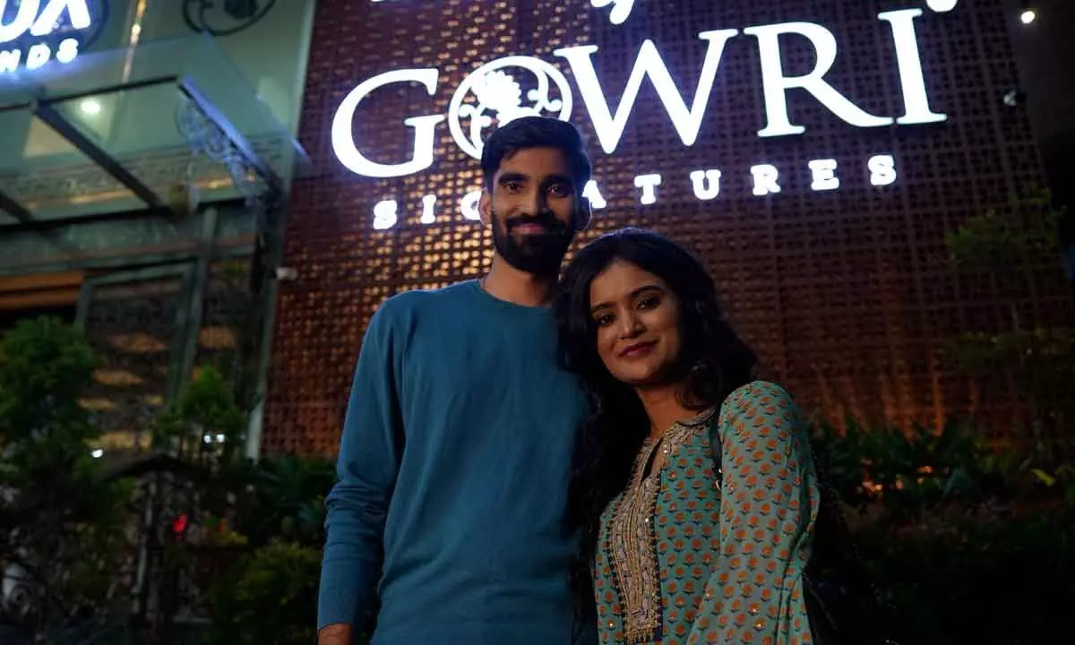 Celebrity Couple Srikanth Kidambi and Shravya Varma Visit Gowri Signatures Store