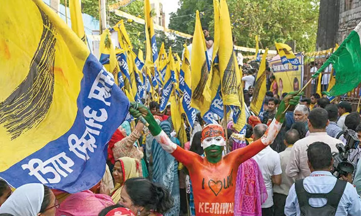 Jantar Mantar turns yellow-blue as hundreds rally behind Kejriwal