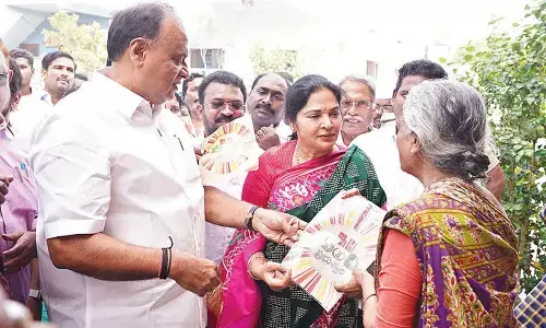 Kovur MLA Vemireddy Prashanthi Reddy, along with MP Vemireddy Prabhakar Reddy, participating in ‘Idi Manchi Prabhutvam’ programme at Rebala village on Sunday