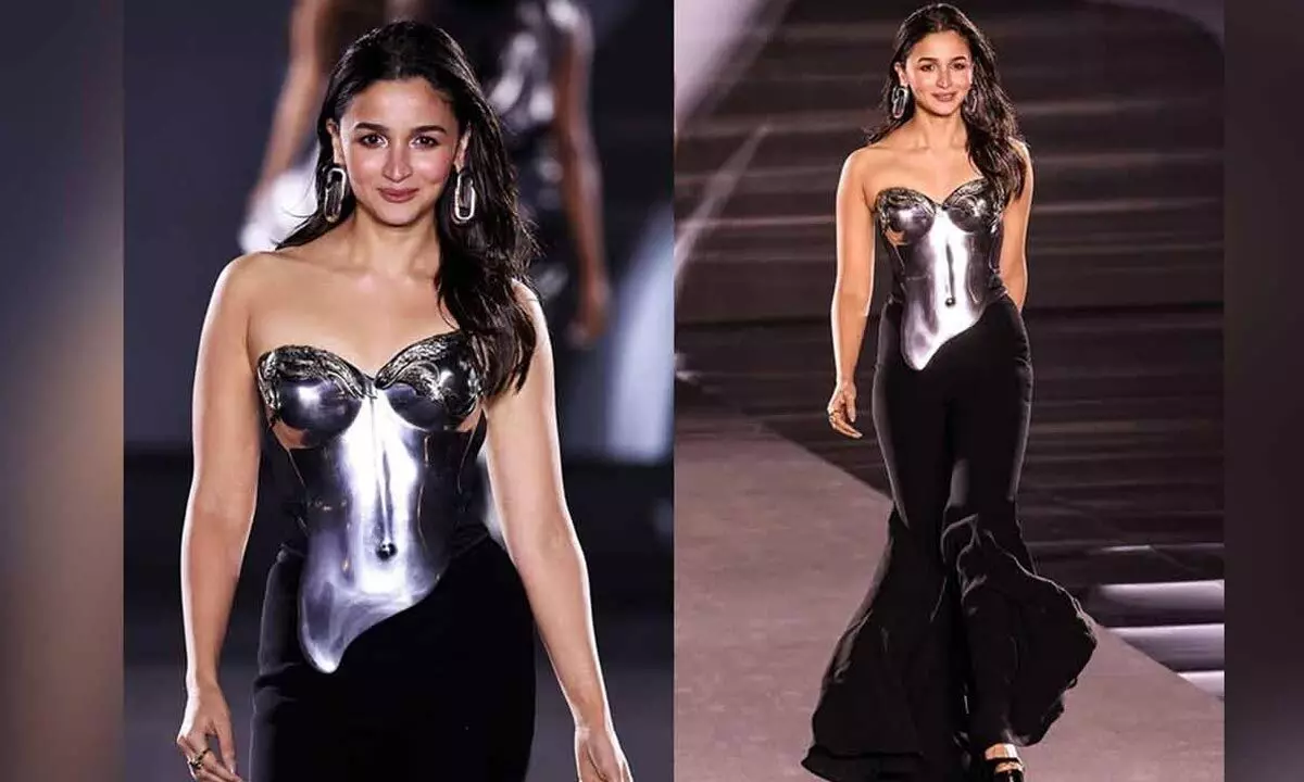 Alia dazzles in silver breastplate by Gaurav Gupta for Paris Fashion Week debut