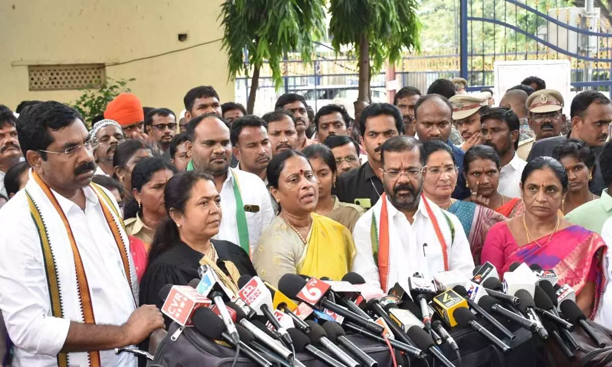 Minister Konda Surekha speaking to media persons in Warangal on Tuesday