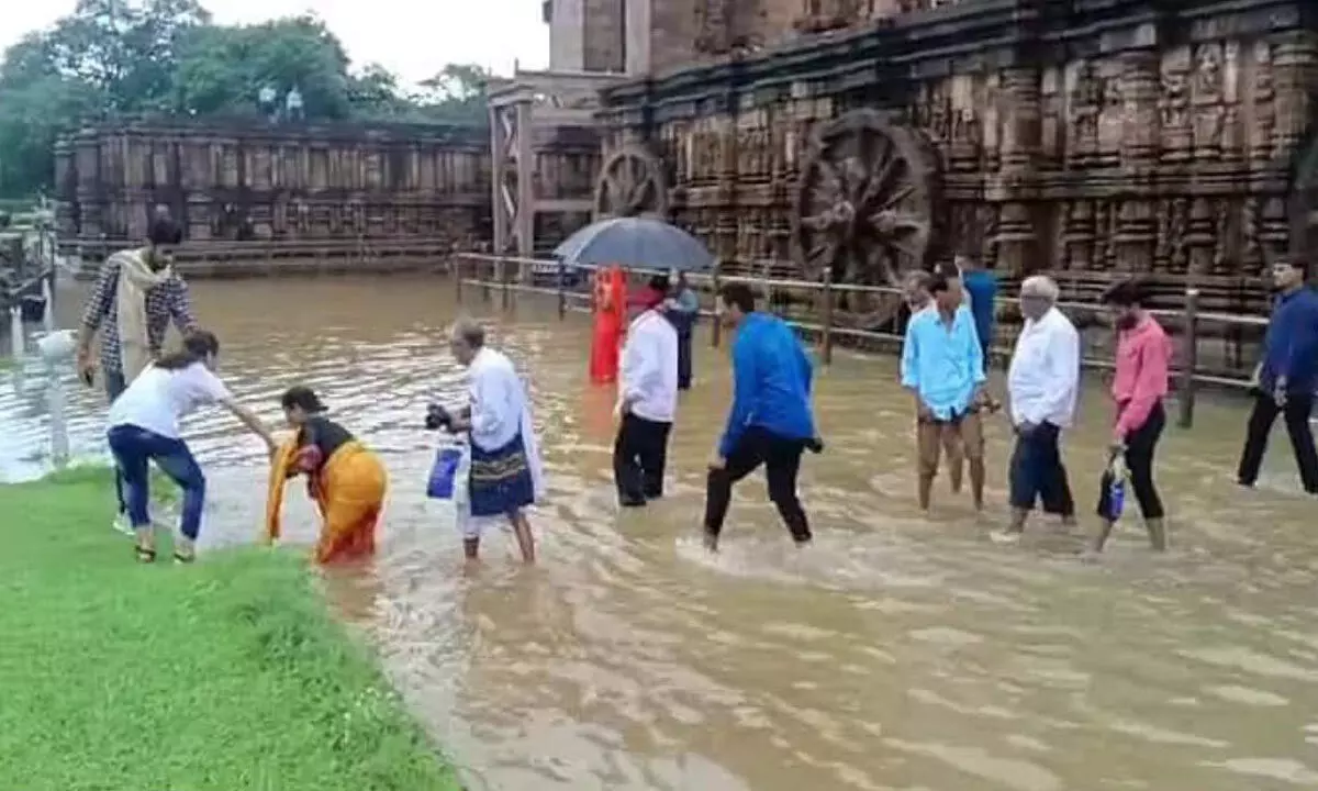 Rains cause waterlogging at Konark temple