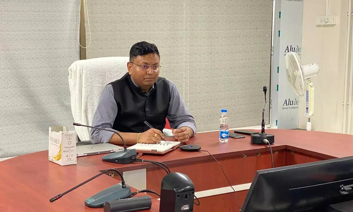 Director of Prohibition and Excise Department Nishant Kumar holding a video-conference with the deputy commissioners and assistant commissioners on Friday