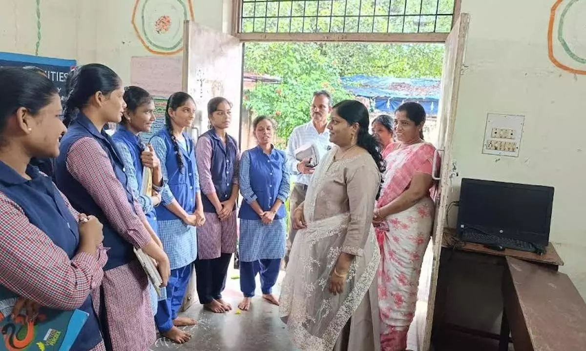 Director of social welfare (SW) Andhra Pradesh B Lavanya Veni interacting with hostel students in Visakhapatnam on Friday