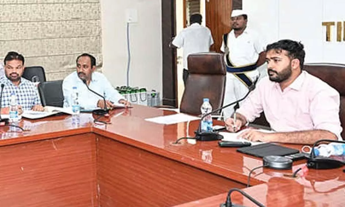 Tirupati district Joint Collector Shubham Bansal speaking to district officials at a coordination meeting on Friday