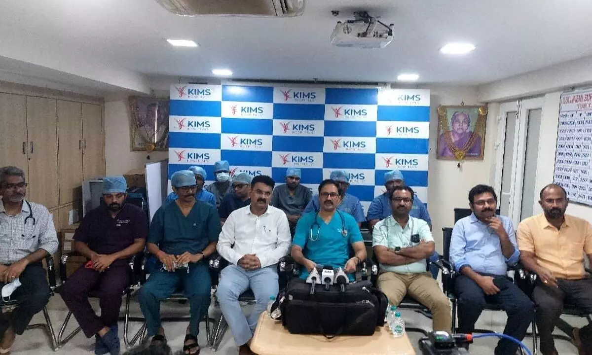 Cardiologist Dr CS Srinivasaraju of KIMS Hospitals speaking to the media in Nellore on Friday