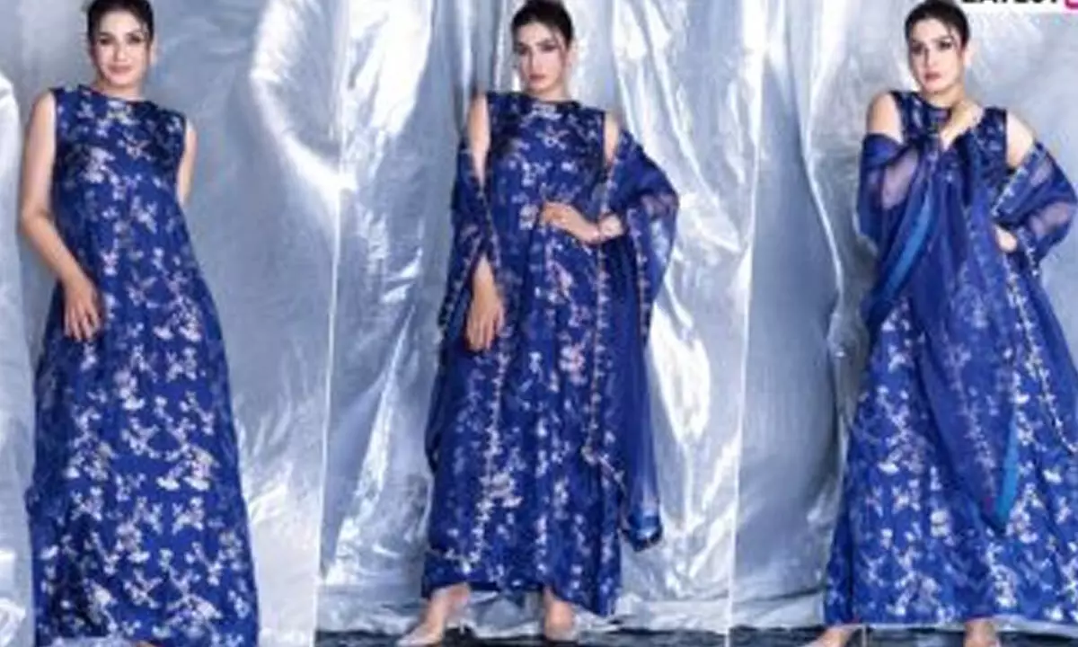 Raveena Tandon experiments with style in blue brocade gown