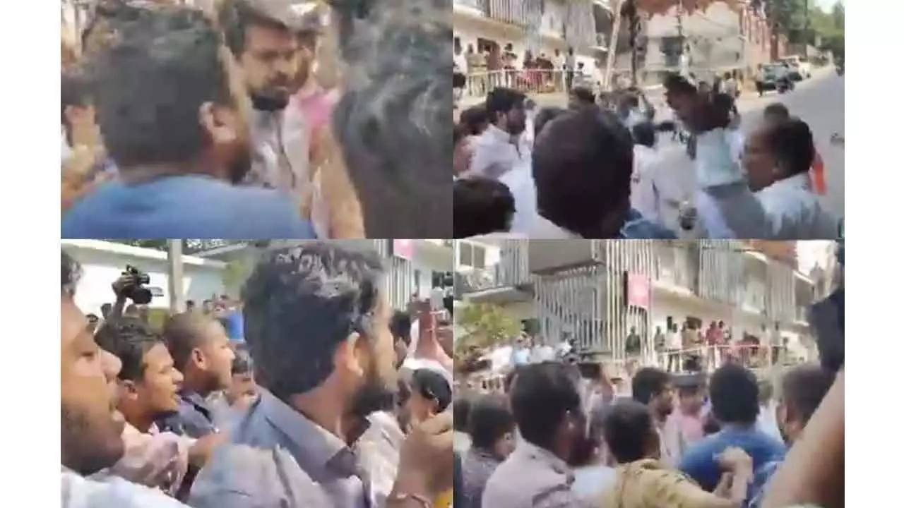 BRS, Congress workers clash at Telangana Bhavan