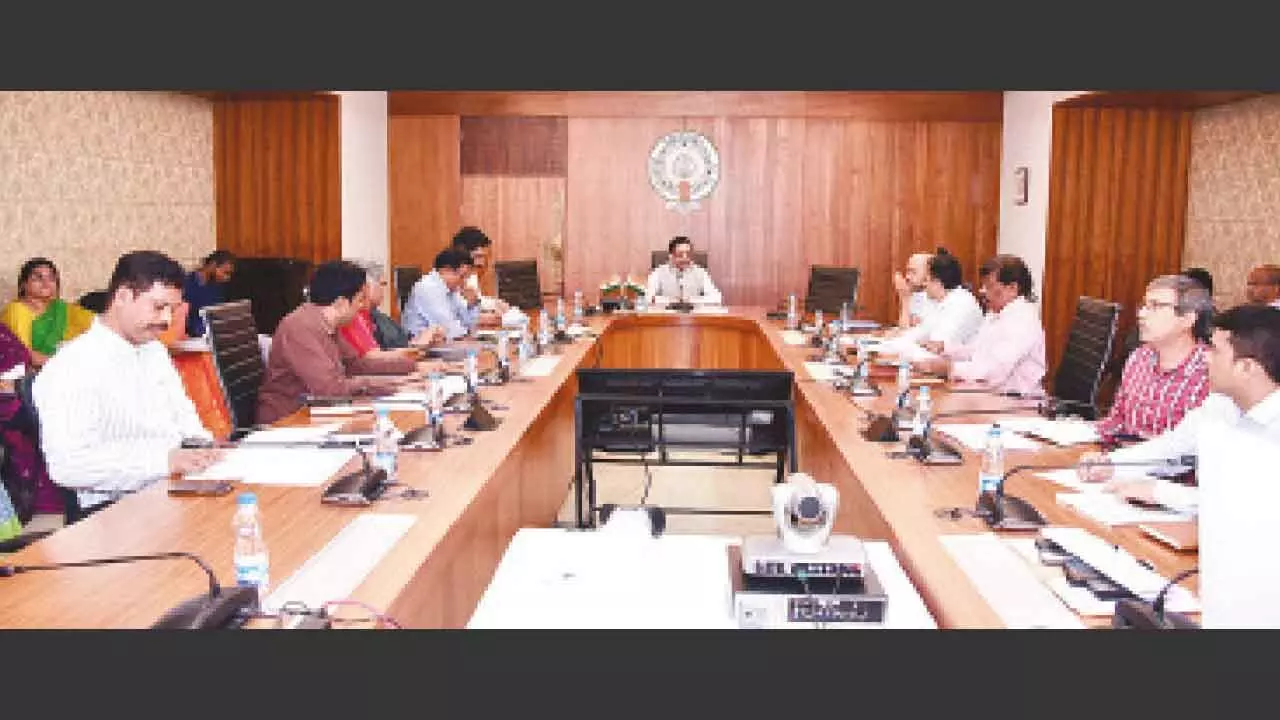 Chief secretary Neerabh Kumar Prasad holding a review on implementation of Centrally-sponsored Schemes at the Secretariat on Tuesday