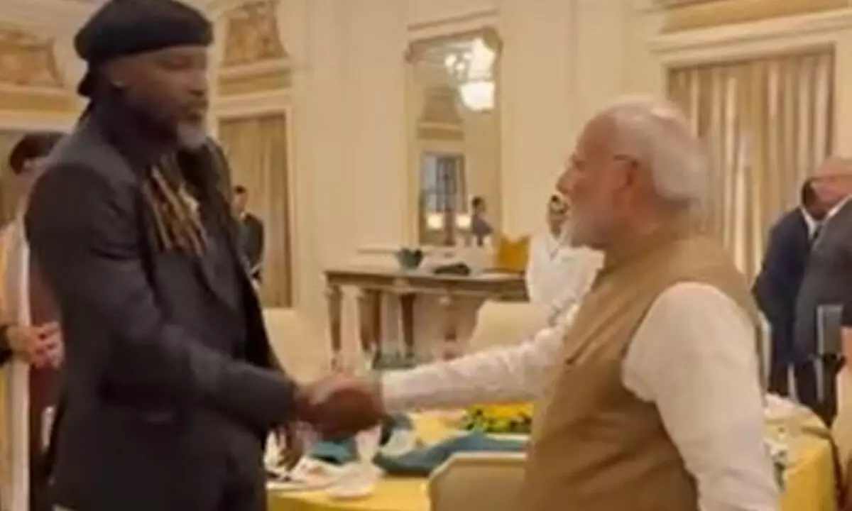 Chris Gayle meets PM Modi during Jamaican PM Andrew Holness visit to India