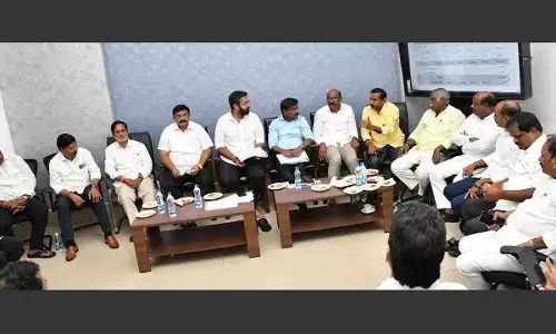 Visakhapatnam MP M Sribharattalking to MLAs in Visakhapatnam on Tuesday
