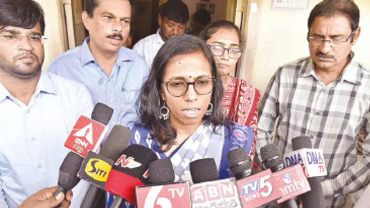 Collector S Nagalakshmi addressing the media in Mangalagiri on Thursday