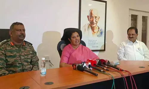 BJP state president and MP Daggubati Purandeswari speaking at a media conference during the NCC special national integration camp on GIET campus in Rajanagaram on Thursday