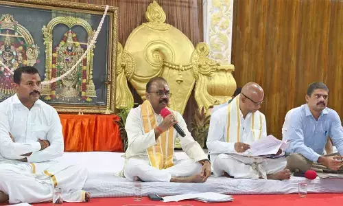 TTD EO J Syamala Rao addressing the employees at a meeting in Tirumala on Thursday