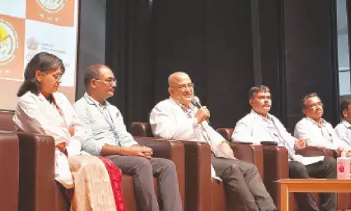 Dr Madhabananda Kar, director and CEO of AIIMS, addressing the media in Mangalagiri on Thursday