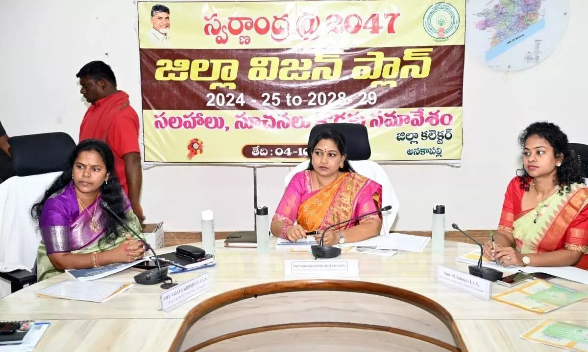 Home minister Vangalapudi Anitha speaking at a programme held in Anakapalli on Friday