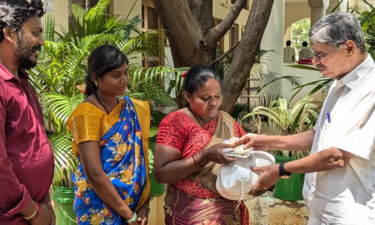 Ecology Centre Director YV Malla Reddy purchasing the first Dasara kit from Women FPO in Anantapur