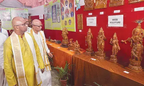 TTD EO J Syamala Rao, Additional EO Ch Venkaiah Chowdary and others at an exhibition in Tirumala on Friday
