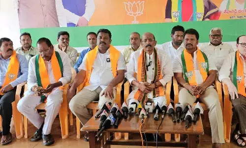 BJP State vice-president Vakati Narayana addressing a press meet in Nellore on Friday