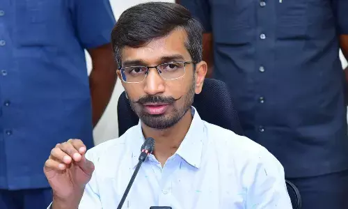 District Collector Dr V Vinod Kumar addressing a press  conference at his chambers in Anantapur on Sunday
