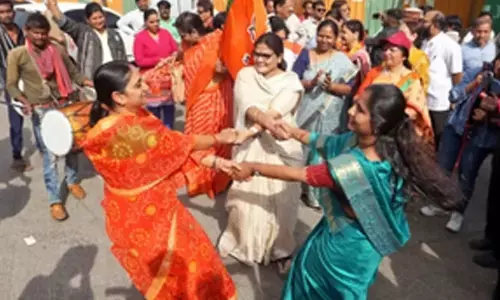Haryana polls: BJP workers begin celebrations in Gurugram
