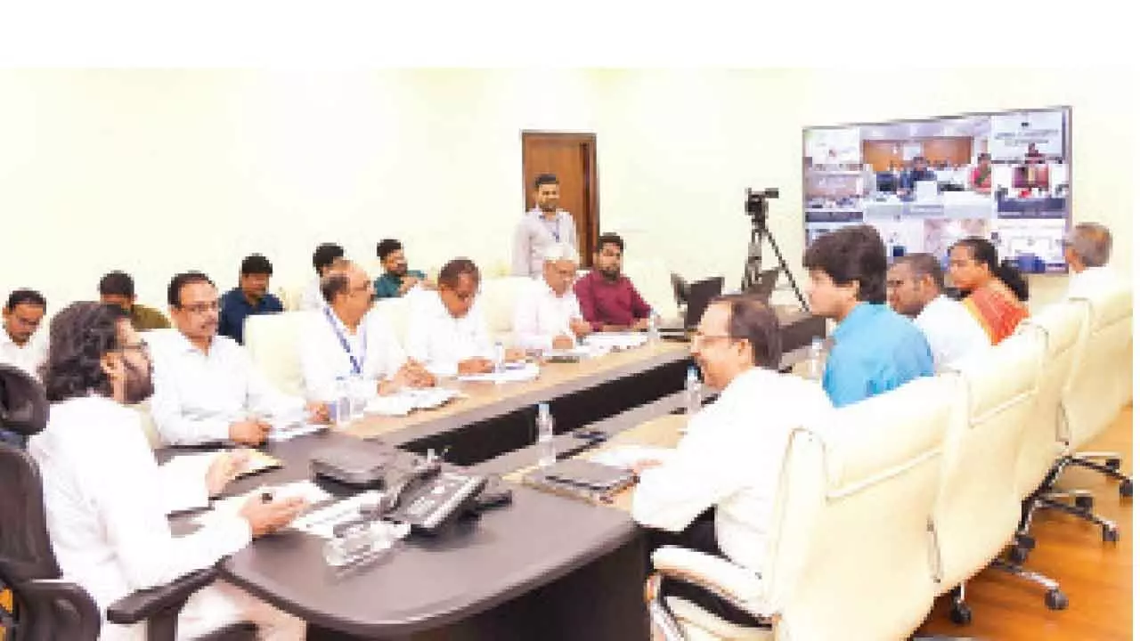 Deputy Chief Minister Pawan Kalyan holds a video conference on Palle Panduga Panchayat Week with district collectors from the Secretariat on Tuesday