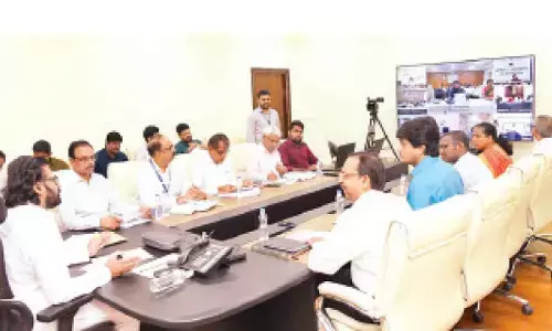 Deputy Chief Minister Pawan Kalyan holds a video conference on Palle Panduga Panchayat Week with district collectors from the Secretariat on Tuesday