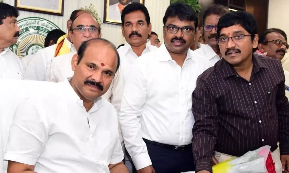 Minister for housing, information and public relations Kolusu Parthasarathy after shifting to his new chamber in Block 4 of Secretariat on Friday