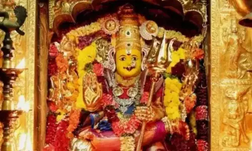 Indrakeeladri Sharannavaratri celebrations: Goddess Durga appears as Mahishasura Mardini