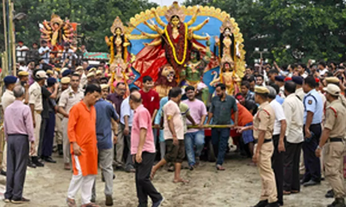 Peaceful Durga Puja idol immersion in Assam